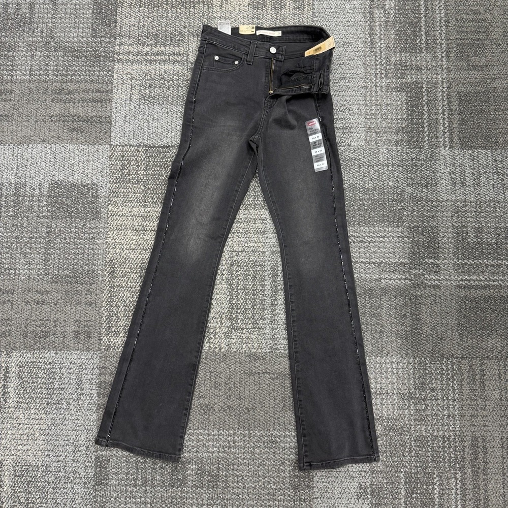 Levis 725 High Rise Bootcut Jeans Womens 26 Nostalgic Night Stripe Black NEW